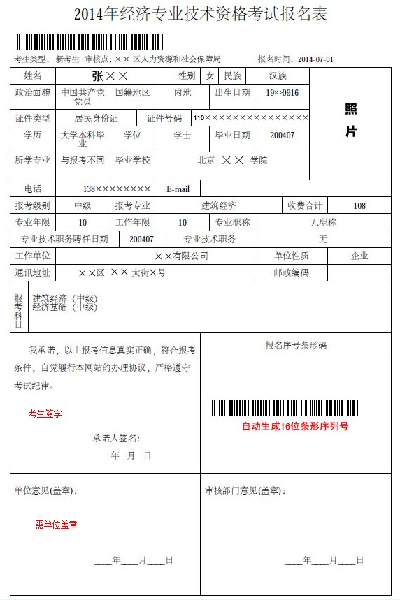 报考中级经济师报名材料